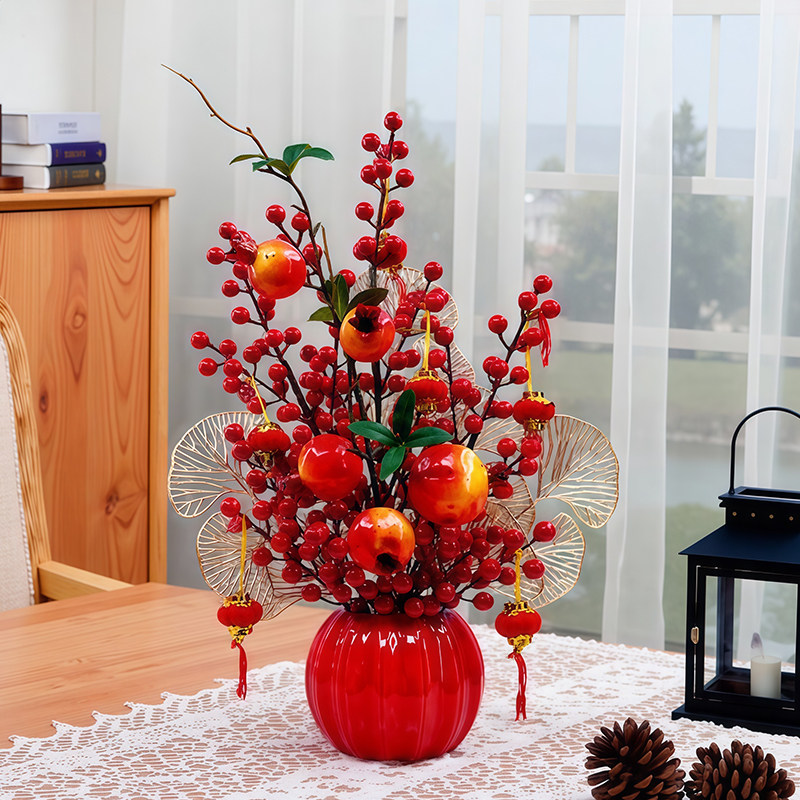 发财果仿真花假花摆设客厅新年装饰品结婚乔迁红果插花艺干花摆件