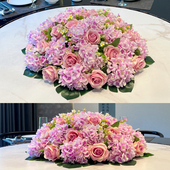大餐桌花转盘假花摆设花艺仿真花绣球摆件酒店餐厅圆形摆台装 饰花