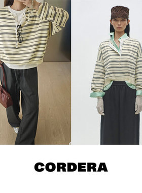 【年中折扣】授权现货 Cordera 25SS假两件黑白条纹针织衫252053