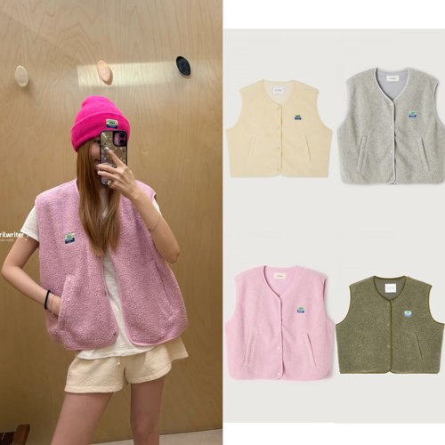 现货 American Vintage 25秋冬 V领毛绒摇粒绒马甲外套 HOK16B