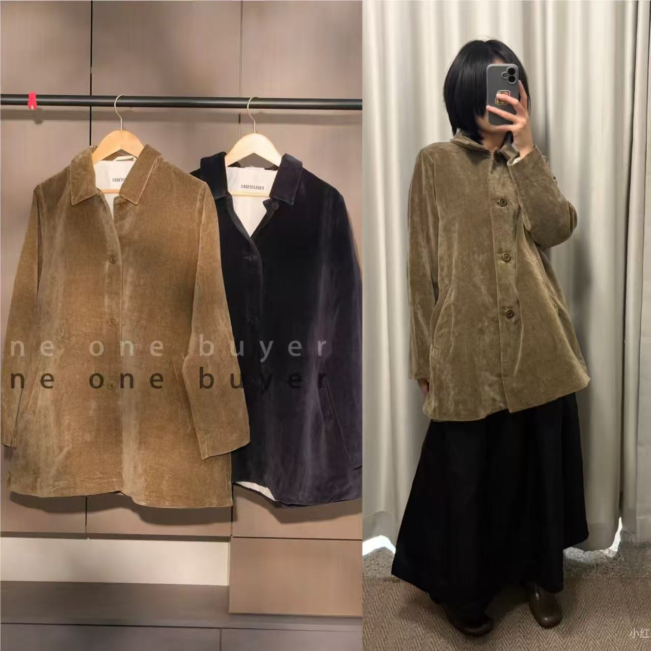 现货 Casey Casey 25秋冬 丝绒天鹅绒翻领排扣宽松短外套