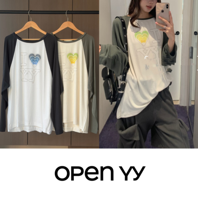 现货 OpenYY 26早春 我爱YY圆领爱心长袖宽松T恤上衣