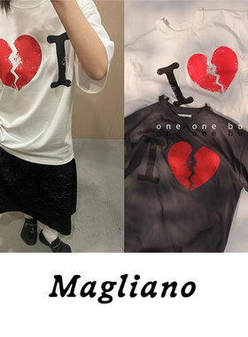 Magliano 现货 圆领宽松心碎印花男女同款短袖T恤 | oneonebuyer