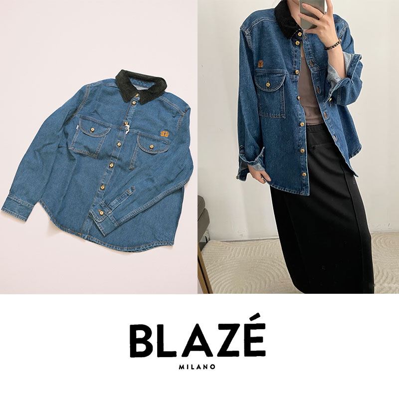 BlazeMilano刺绣牛仔衬衫