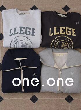 Recto 现货韩国设计师翻领半拉链复古校园宽松卫衣 | oneonebuyer