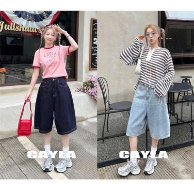 CAYLA25春夏天丝弯刀牛仔中裤