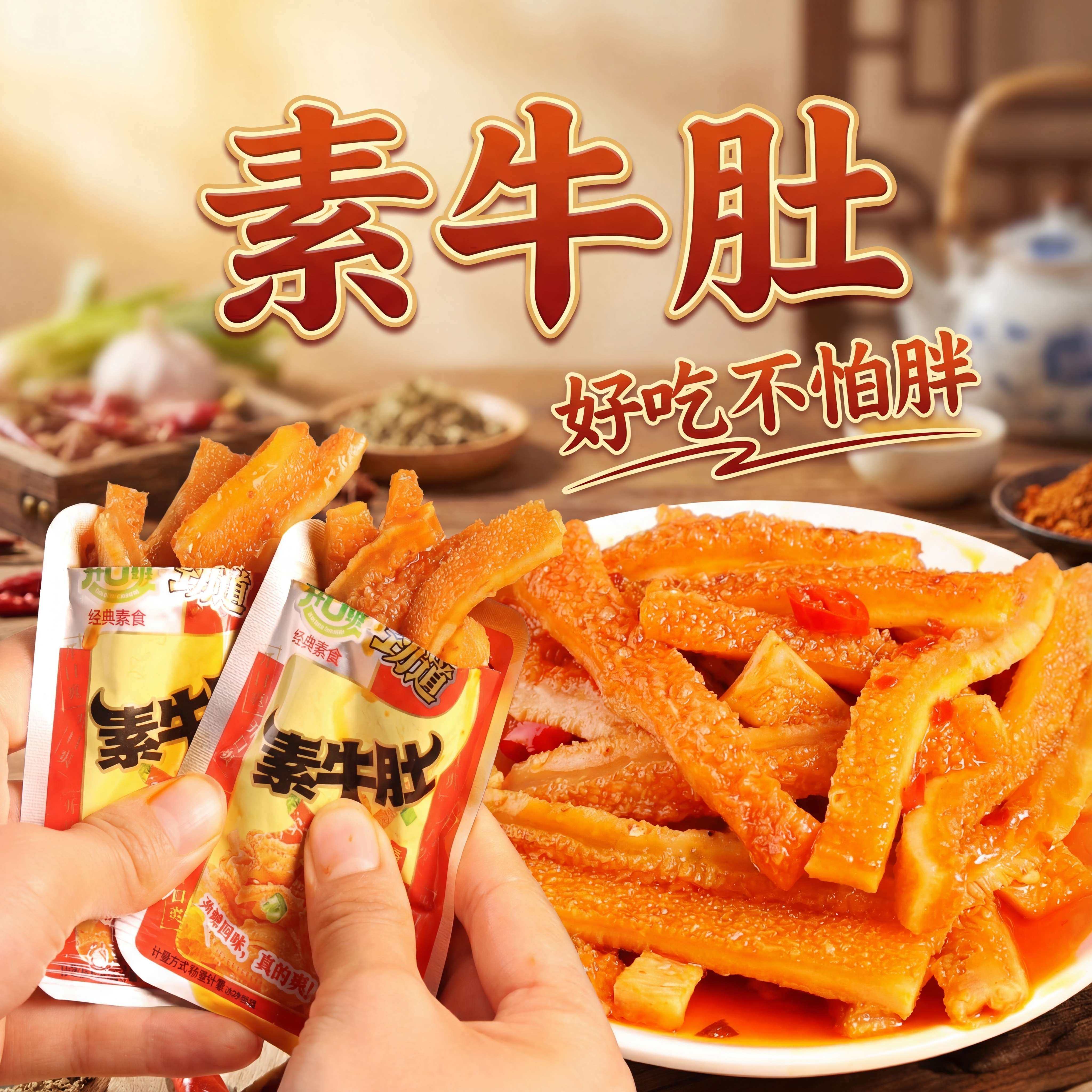 开口爽香辣素牛肚湖南特产超辣麻辣魔芋素毛肚休闲零食辣条