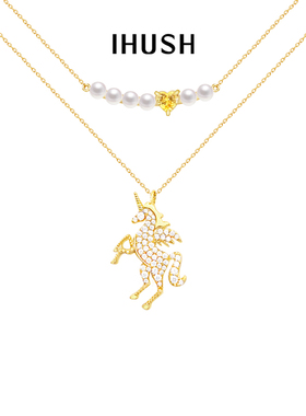 ihush/俏物悄语慕心独角兽双层锁骨项链女毛衣链叠戴原创情人节礼