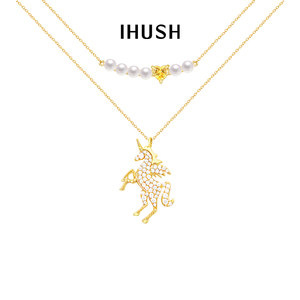 ihush/俏物悄语慕心独角兽双层锁骨项链女毛衣链叠戴原创情人节礼