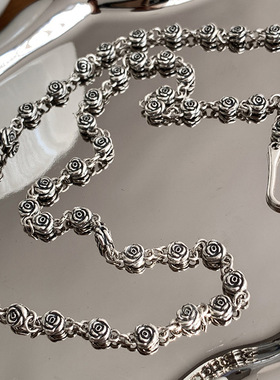 毛衣链女复古玫瑰花鱼钩扣项链潮