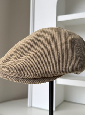 秋冬复古灯芯绒咖色驼色黑色前进帽文艺风画家帽时尚报童帽贝雷帽