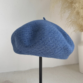 蓝色高品质羊毛贝雷帽女秋冬季 韩版 日系画家帽子英伦大头围蓓蕾帽