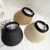 韩版 饰休闲大檐空顶帽沙滩度假出游遮阳帽草编遮阳帽凉帽潮 简约装