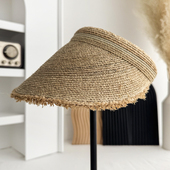 2026新款 日系ins拉菲草毛边空顶草帽女夏季 海边度假遮阳帽防晒帽