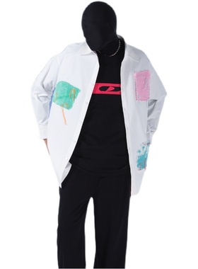 DMENSION23春夏阔形感异料撞色拼接手缝毛线装饰长袖衬衫男女同款