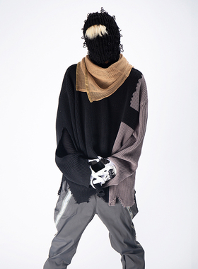 DMENSION 23秋冬小众破坏撞色高领不对称撞色毛衣设计感男
