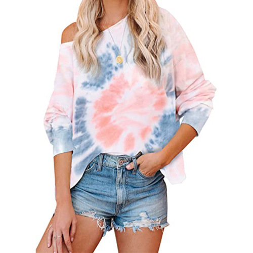 European beauty top Amazon hot style tie-dye gradient printing long-sleeved round neck casual pullover sweater