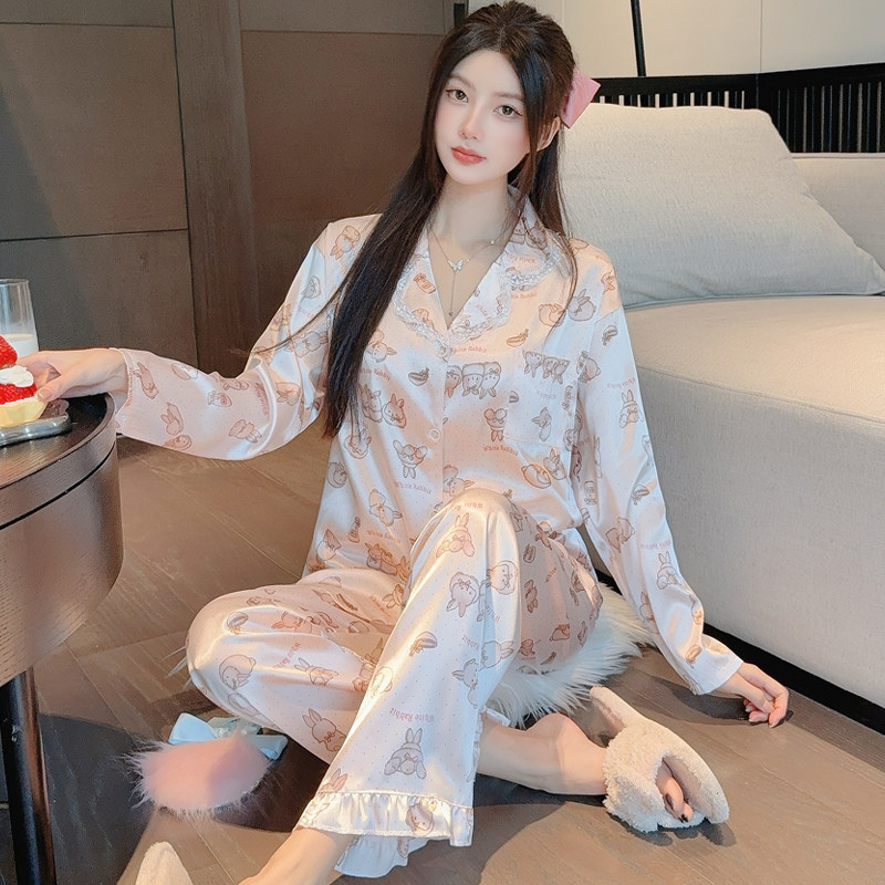 舒适甜美冰丝睡衣可爱粉嫩呆萌卡通长袖长裤家居服夏季薄款可外穿,女士内衣/男士内衣/家居服,睡衣/家居服套装,淘宝优惠券,粉丝福利购,淘宝优惠卷