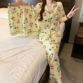 长裤 可爱俏皮动漫新款 三件套休闲家居服 短袖 短裤 仿棉睡衣女开衫 式