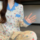 春秋新款 翻领舒适 睡衣女学生宿舍家居服开衫 卡通小猫印花长袖 套装