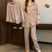 新款 复古休闲高级花卉印花满印睡衣春秋套装 薄款 小众家居服可外穿