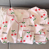 可爱樱桃印花简约长袖 长春秋季 可外穿家居服开衫 新款 翻领学生套装