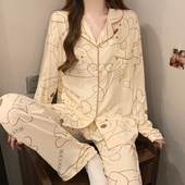 可爱线条小熊印花长袖 长裤 可外穿家居服春秋开衫 新款 学生宿舍套装