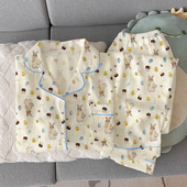 云朵棉睡衣女开衫 短袖 长裤 甜美可爱卡通小兔新款 家居服套装 可外穿