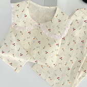 2026新款 娃娃领学生宿舍居家服套装 简约小樱桃印花可外穿长袖 长裤