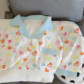 甜美简约风彩色爱心印花长袖 长裤 开衫 新款 春秋季 学生可外穿家居服