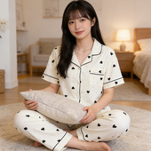 新款 甜美爱心波点印花休闲睡衣女短袖 长裤 春夏季 家居服套装 可外穿