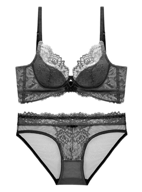法式蕾丝软钢圈文胸套装大胸显小防下垂性感聚拢内衣透气薄款女士