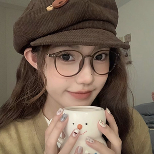 韩版 tr90圆框圆脸防蓝光眼镜潮茶色近视镜女ins小红书小脸镜框架