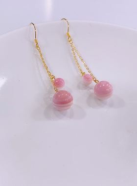 女皇贝耳环女纯银一半粉