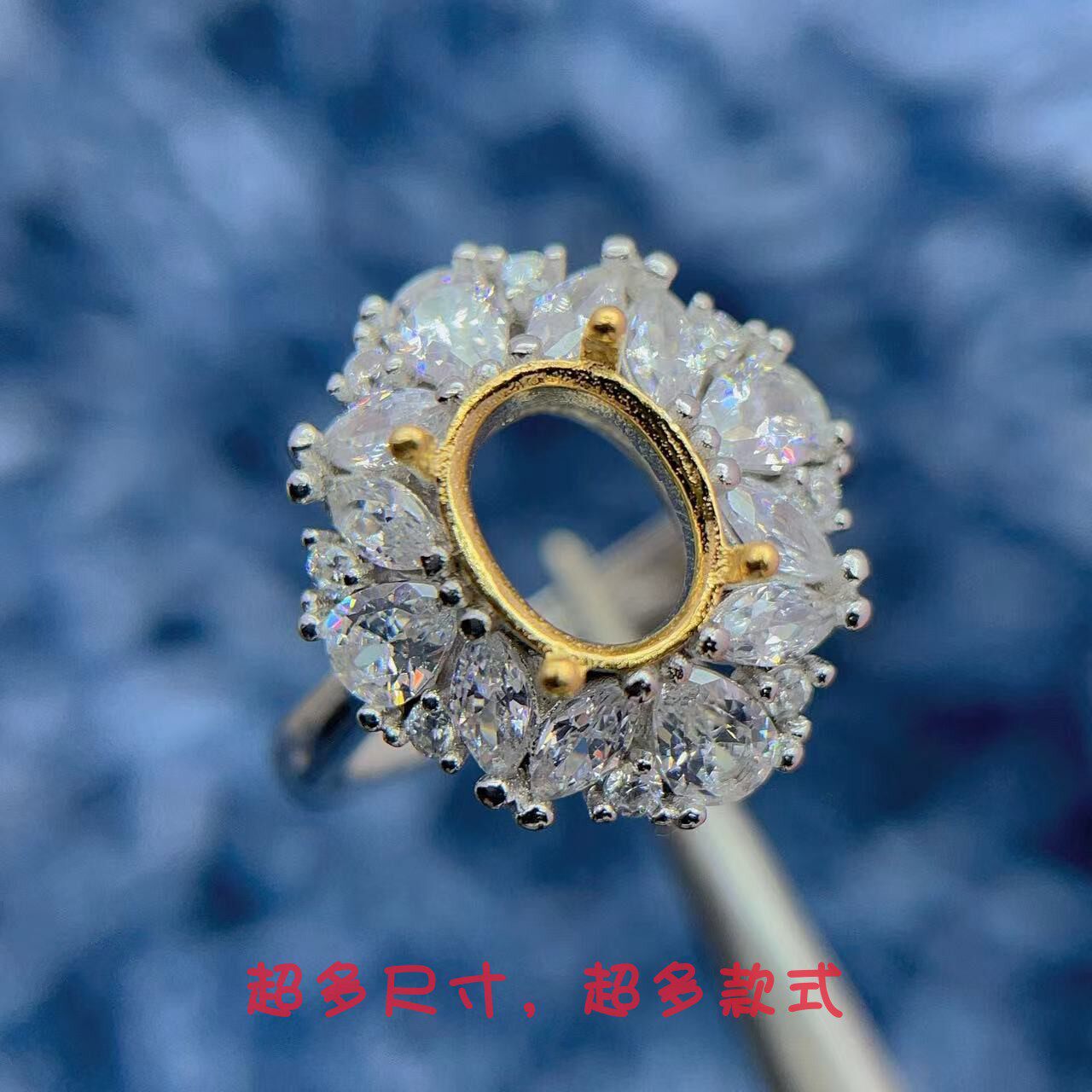 S925银工厂石榴石戒指空托6*8mm
