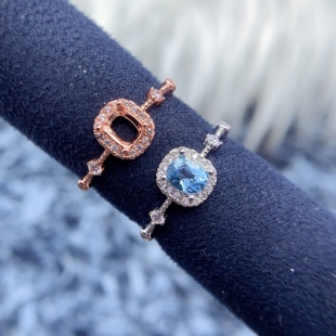 s925纯银戒指空托长方形4*5mm围钻闪亮小巧精致百搭款女指环空托