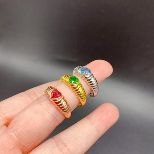 S925银戒指空托心形5*5mm原宿风包镶戒托活口男女戒指简约不带钻