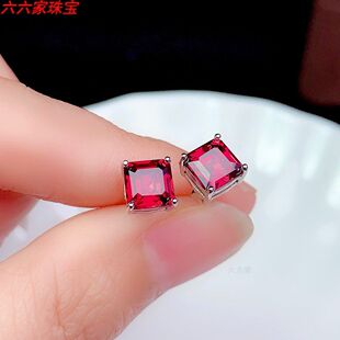 925银百搭方块潮流耳饰空托未镶嵌简约四爪耳钉方形4*45*56*67*7