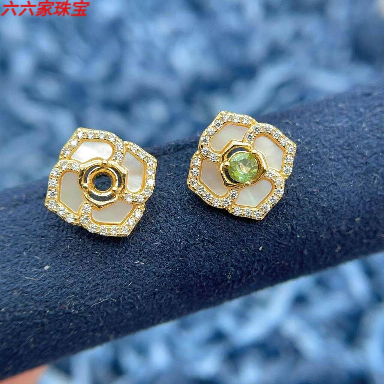 精致玫瑰花耳钉空托贝母款式