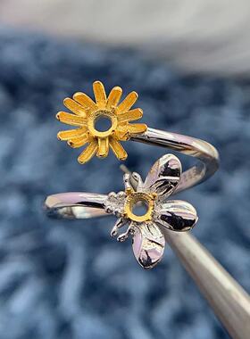 S925银戒指空托时尚精致百搭小众