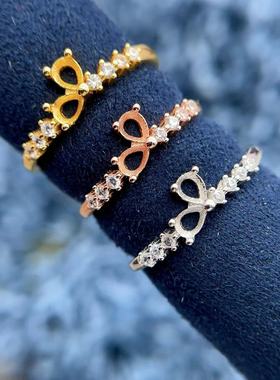 S925银托工厂戒指空托3*4mm双石