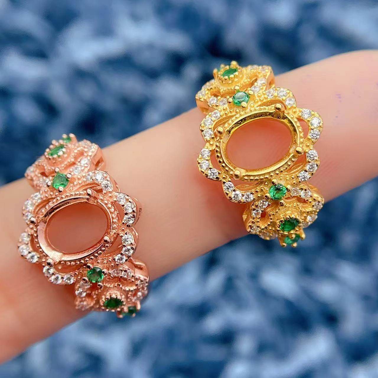 S925银镀金戒指空托奢华开口女戒