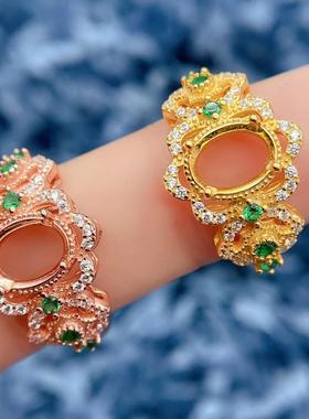 S925银镀金戒指空托奢华开口女戒