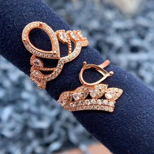 S925纯银戒指空托水滴形6*8/6*9mm皇冠羽毛钻石点缀闪亮高级饰品