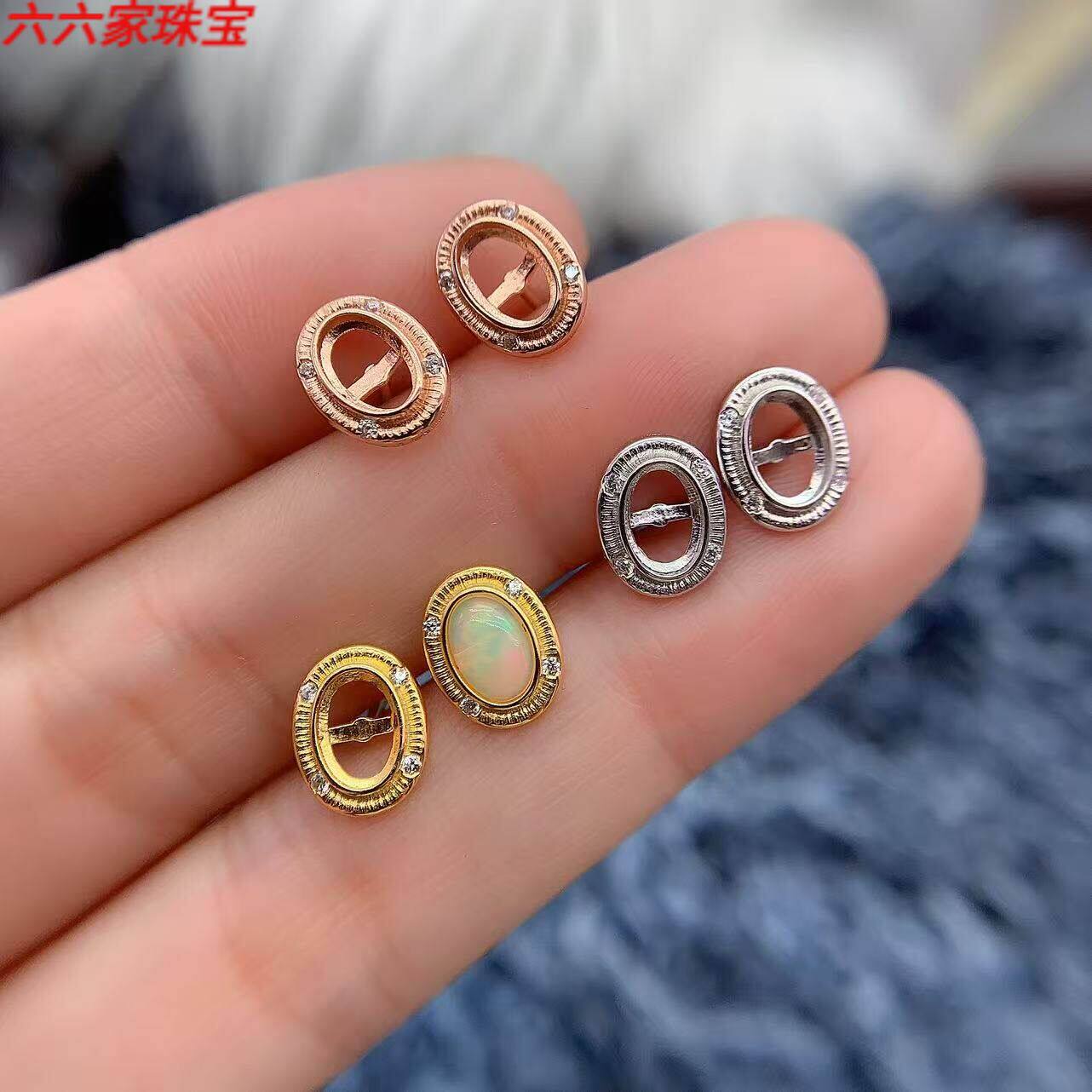 s925银托工厂耳钉空托款式多尺寸