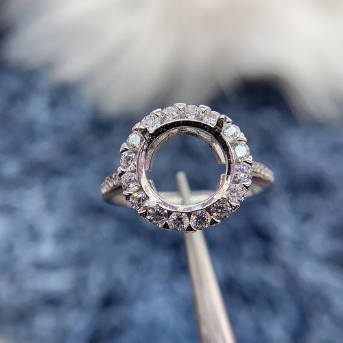 S925银戒指空托围钻简单闪亮百搭