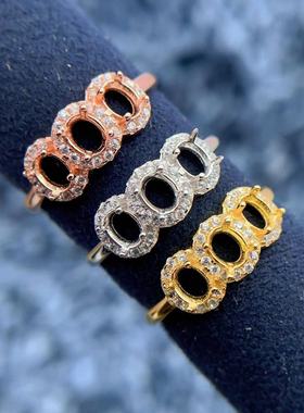 S925银托工厂戒指空托3*4mm群镶