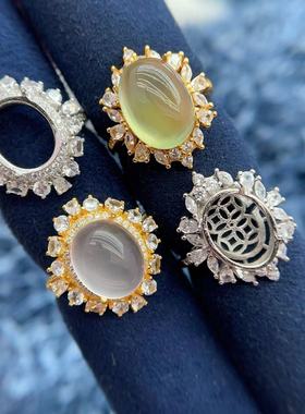 纯银奢华蛋面裸石戒指空托纯银