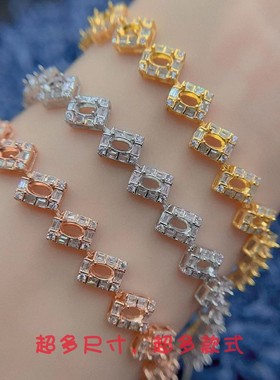 S925纯银手连空托3*5mm群镶精工