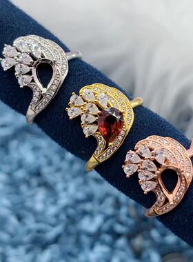 S925银戒指空托时尚精致轻奢羽毛